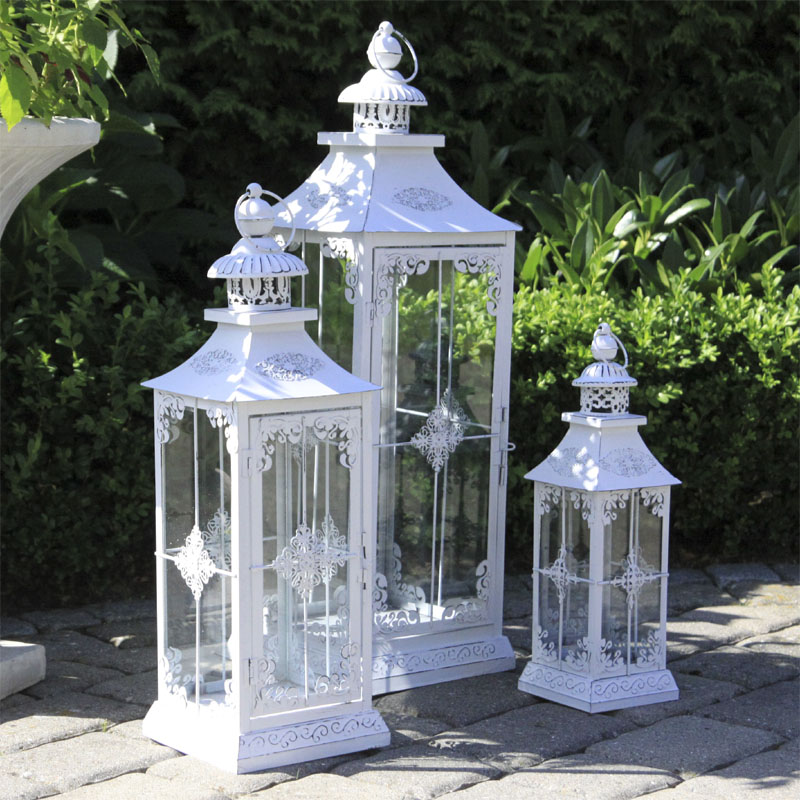 Laterne CHALET weiß shabby chic H71cm GROSS metall Landhaus eBay