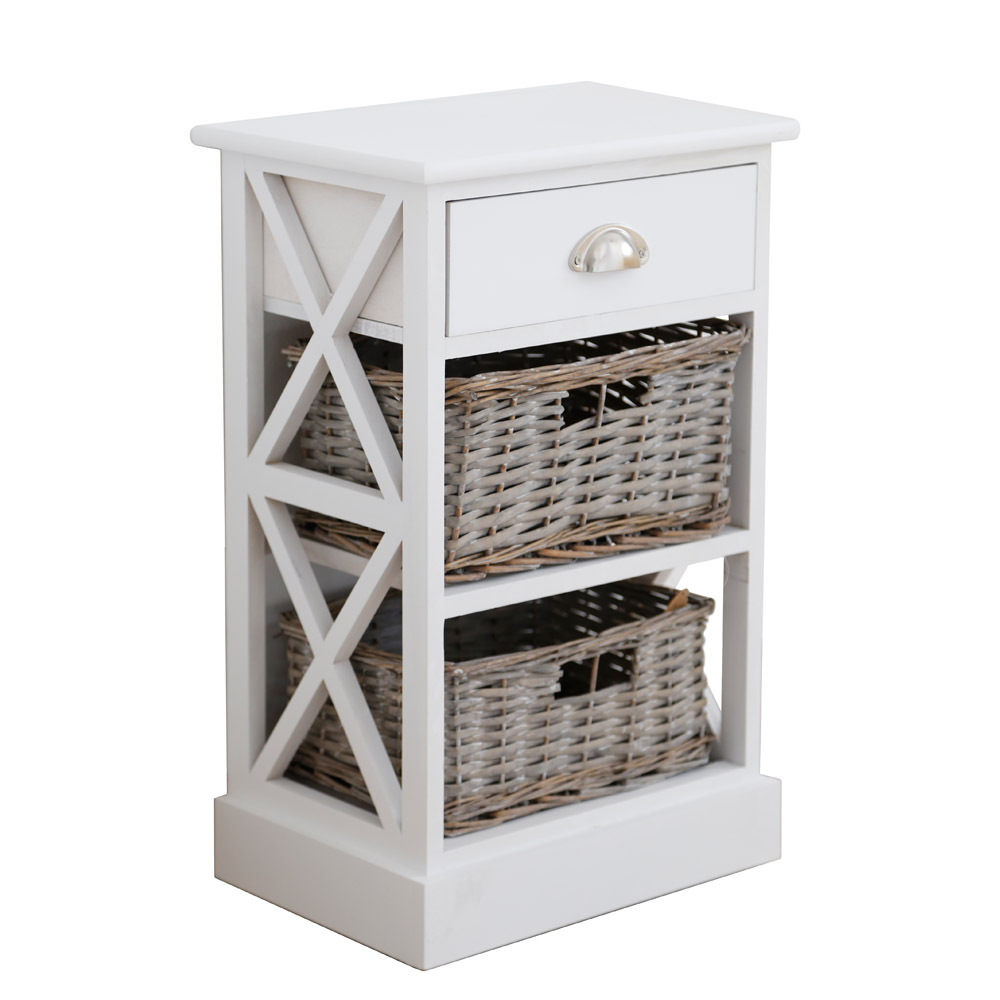 Beistellschrank WILSON weiß mit Rattan Nachtschrank Badschrank Hamptons