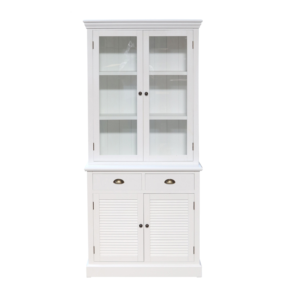 Vitrinenschrank HAMPTONS weiß mit Lamellen Buffet Schrank Anrichte Long