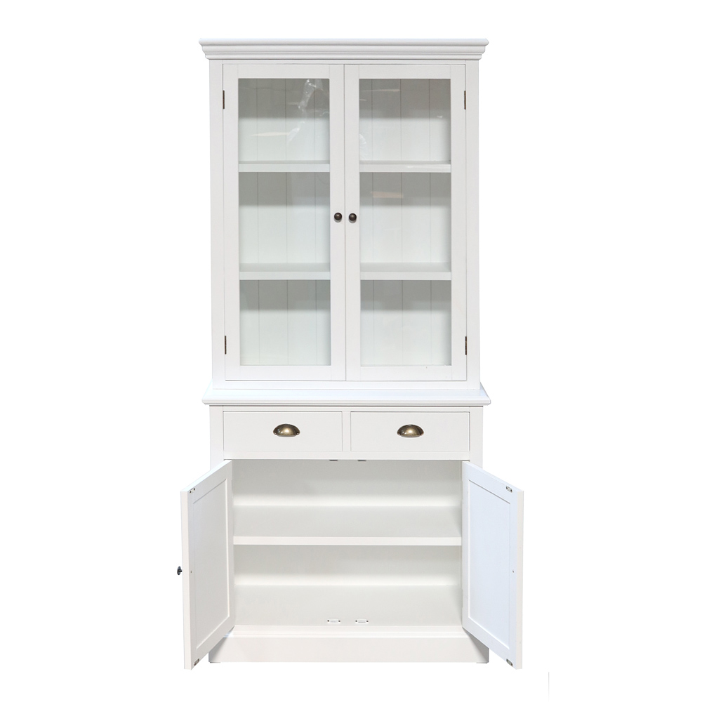 Vitrinenschrank HAMPTONS weiß mit Lamellen Buffet Schrank Anrichte Long