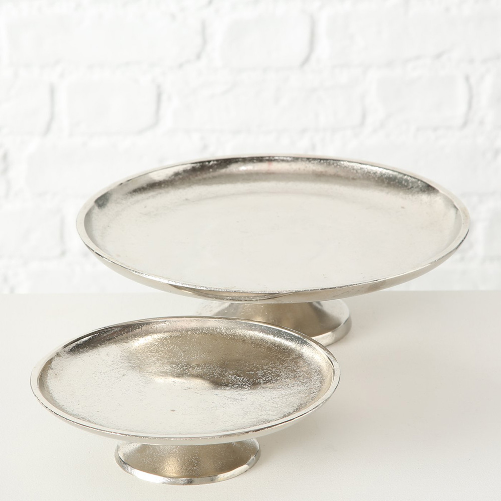 Plateau FLAIRE silber Dekoteller mit Fuß aus Aluminium Metall - GROSS