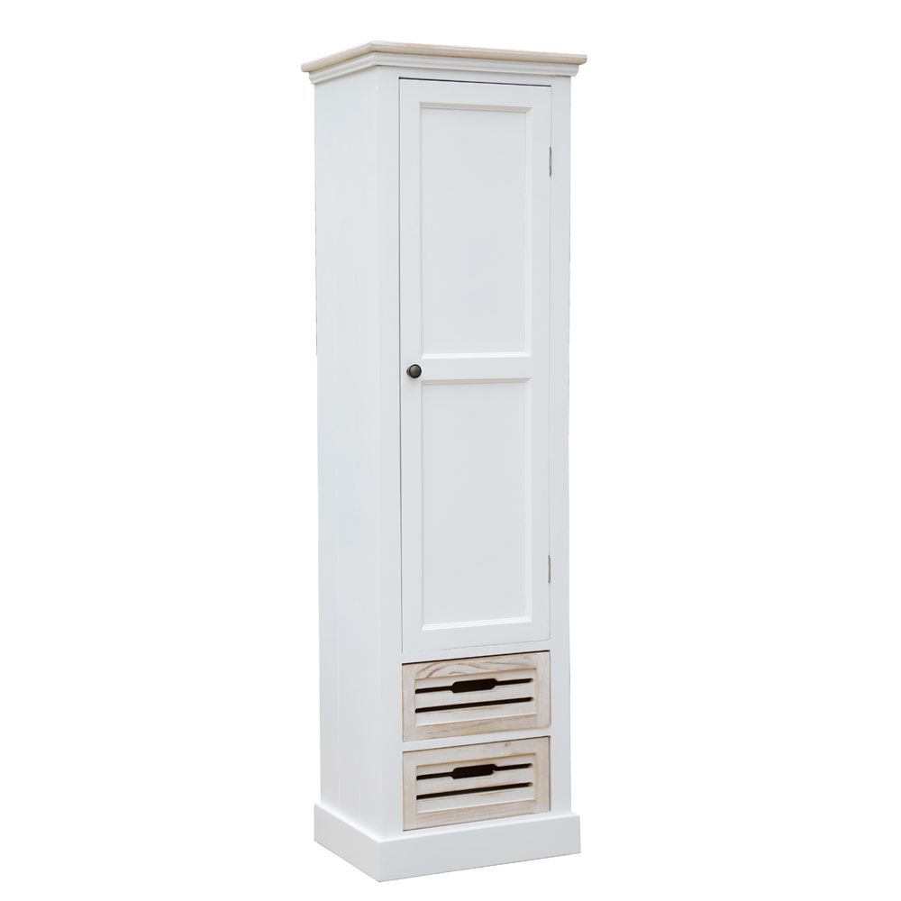 Hochschrank LIGHTHOUSE weiß beige mit Holzkisten Badschrank Hamptons