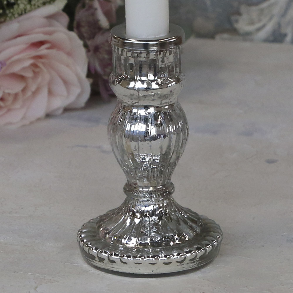 Kerzenhalter ELLA silber antik aus Glas Bauernsilber
