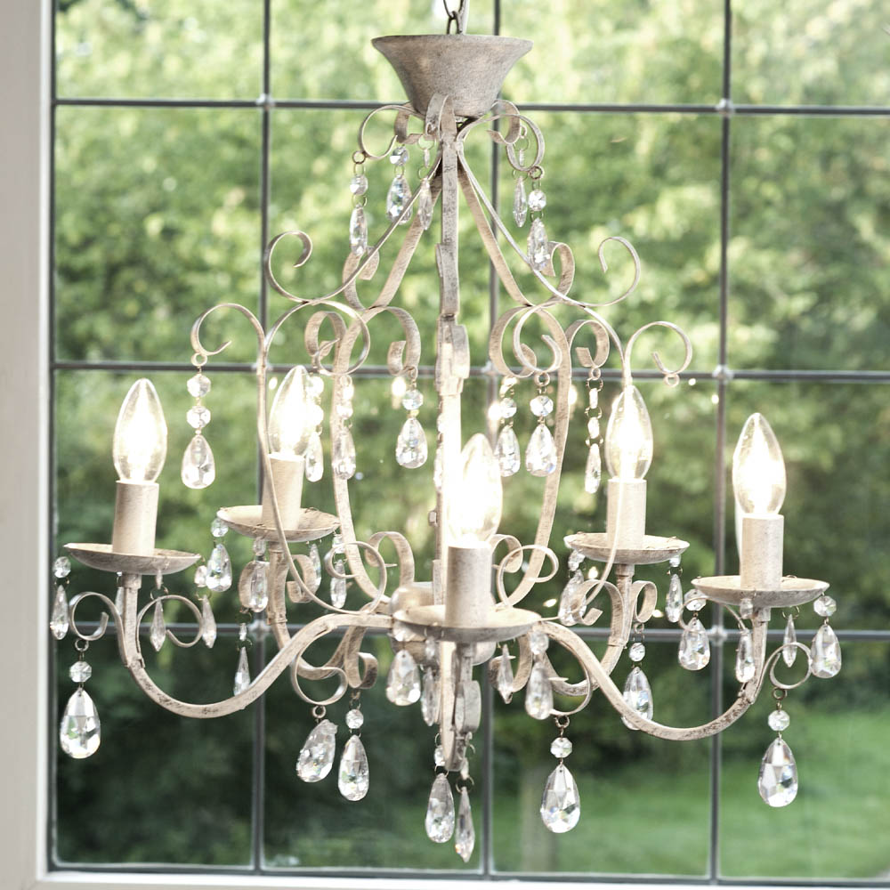 Details Zu Kronleuchter Shabby White Grau Weiß Antik Shabby Chic 5 Armig Im Landhausstil
