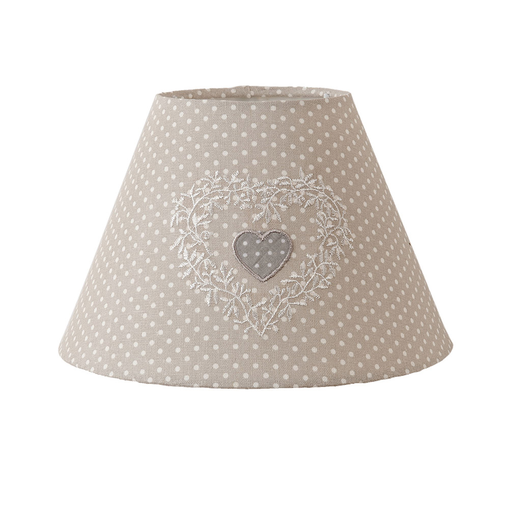 Lampenschirm MIRJANA Beige Gepunktet Mit Gesticktem Herz Landhaus Lampe E27