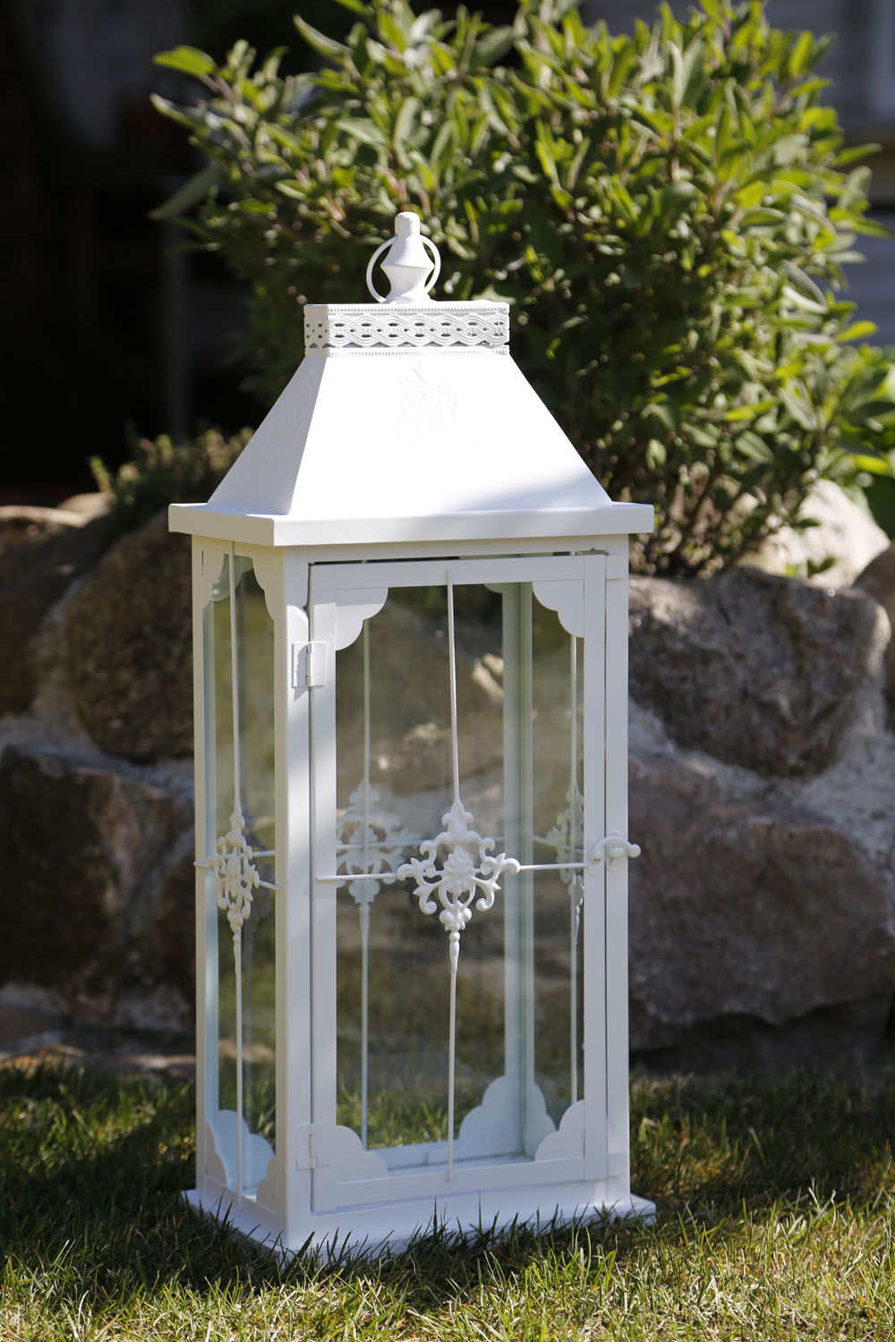 Schmale Laterne CASTLE weiß matt Landhauslaterne für die Fensterbank