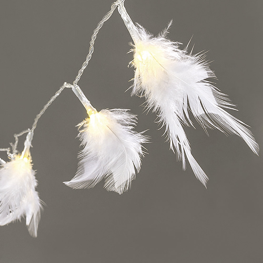 Lichterkette FEATHER weiß 20 LEDLichter mit Federn Deko Ostern und