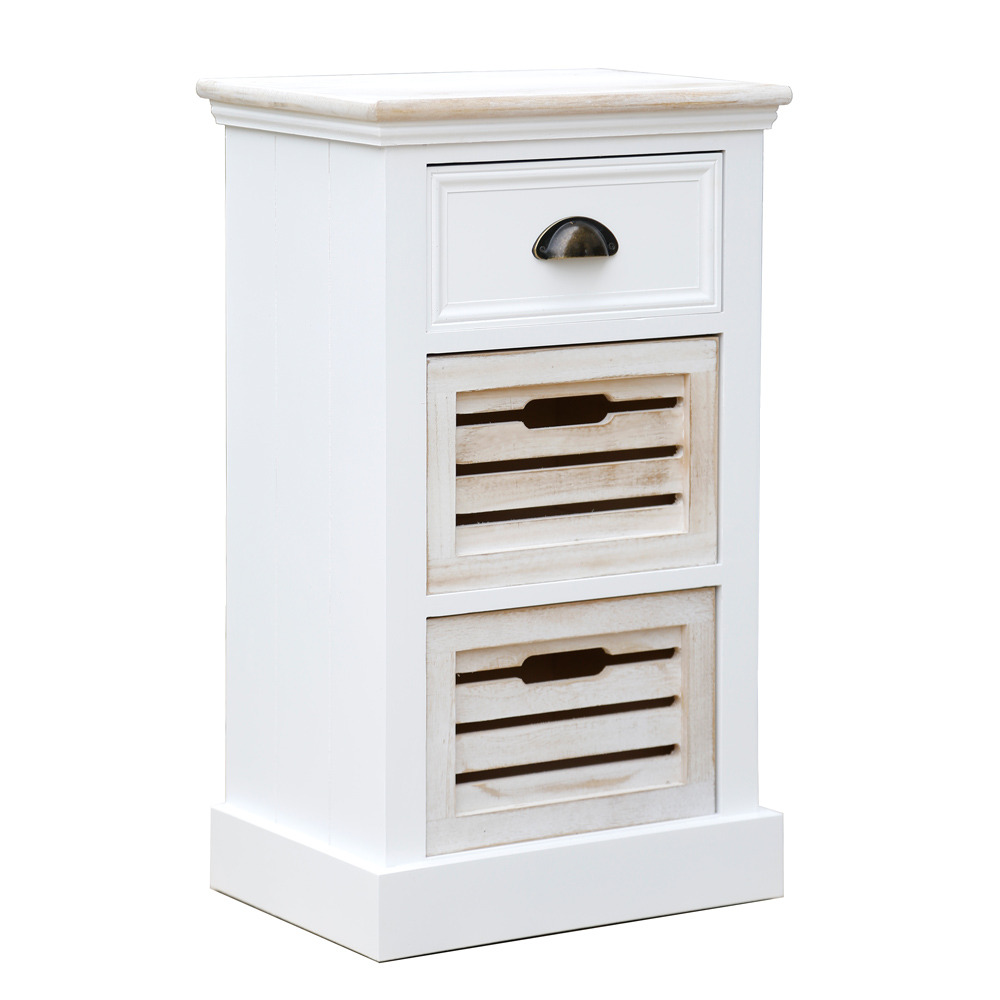 Beistellschrank LIGHTHOUSE weiß beige Holzkiste Nachtschrank Badschrank