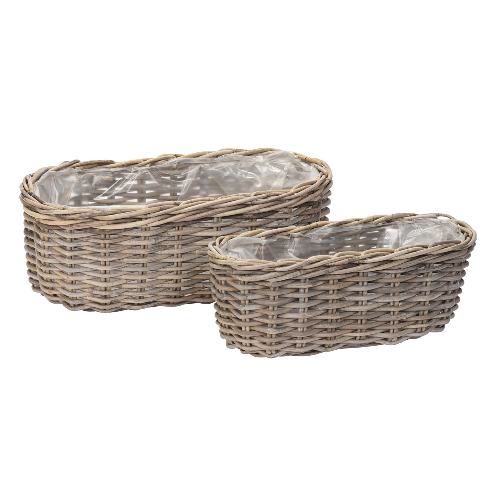 Pflanzkorb BASKET grau aus Rattan ovale Pflanzschale L53cm Rattankorb -  GROSS