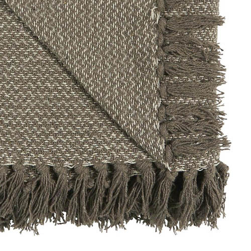 Plaid GRAHAM braun creme 130x160cm mit Zickzackmuster und Fransen dünne  Decke | Baumwolldecken