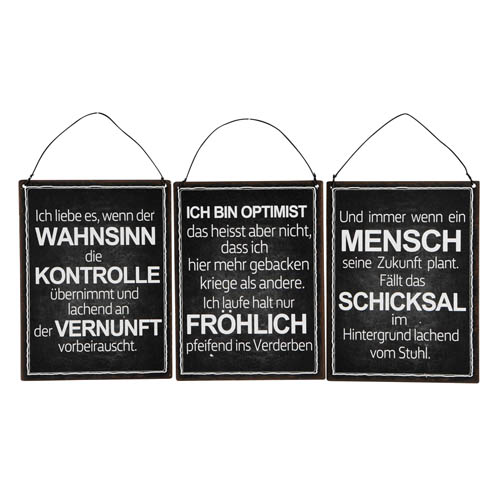 3tlg. Schild OPTIMIST schwarz weiß aus Metall Metallschild mit Spruch