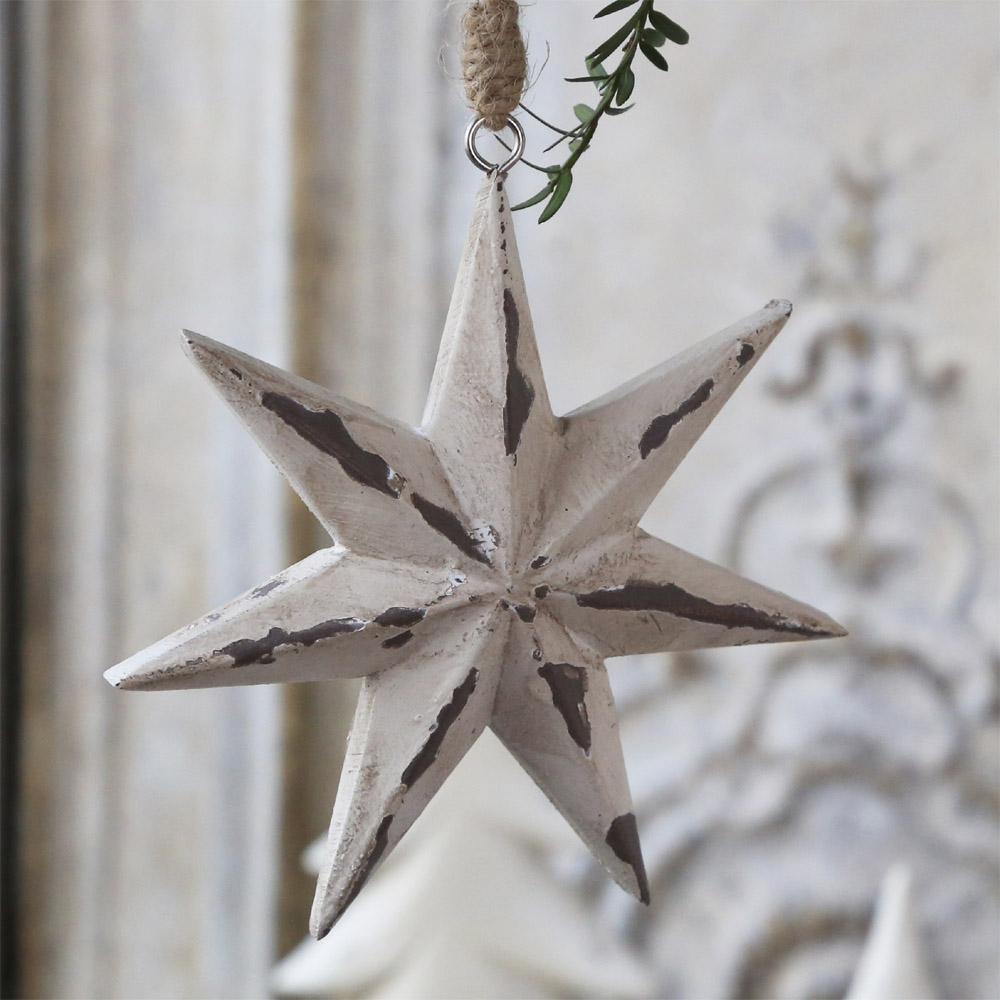 Stern Antique Creme Shabby Chic Weihnachtsdeko Anhänger Baumschmuck Landhaus