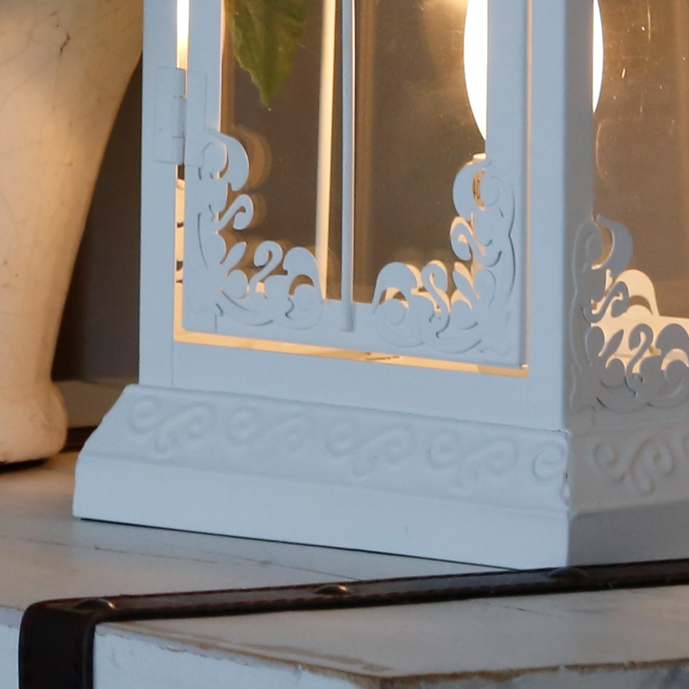 Tischlampe CHALET weiß Laterne mit Beleuchtung Metalllaterne beleuchtet