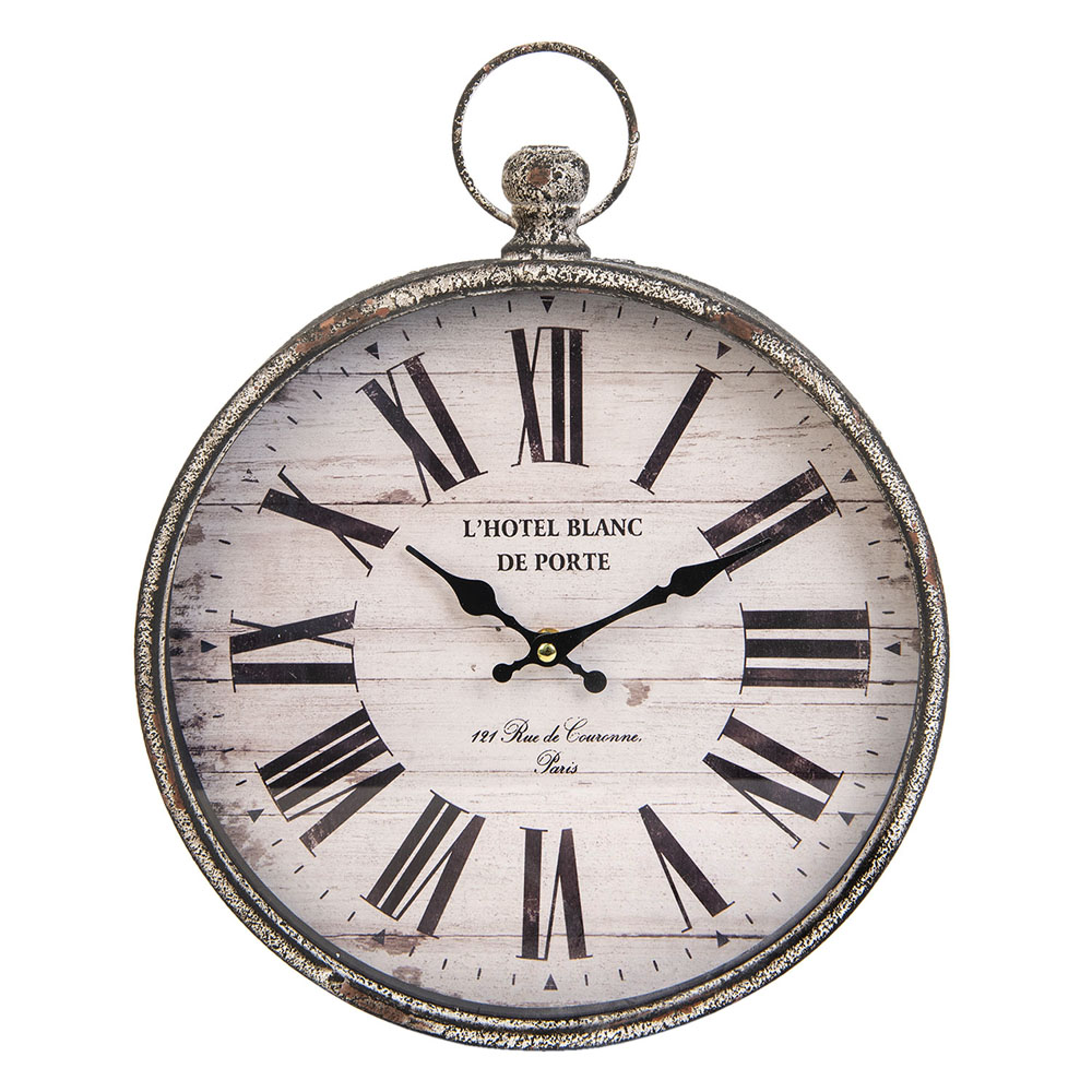 Wanduhr Lhotel Blanc Braun Weiß Aus Metall Shabby Chic Antik Vintage Uhr