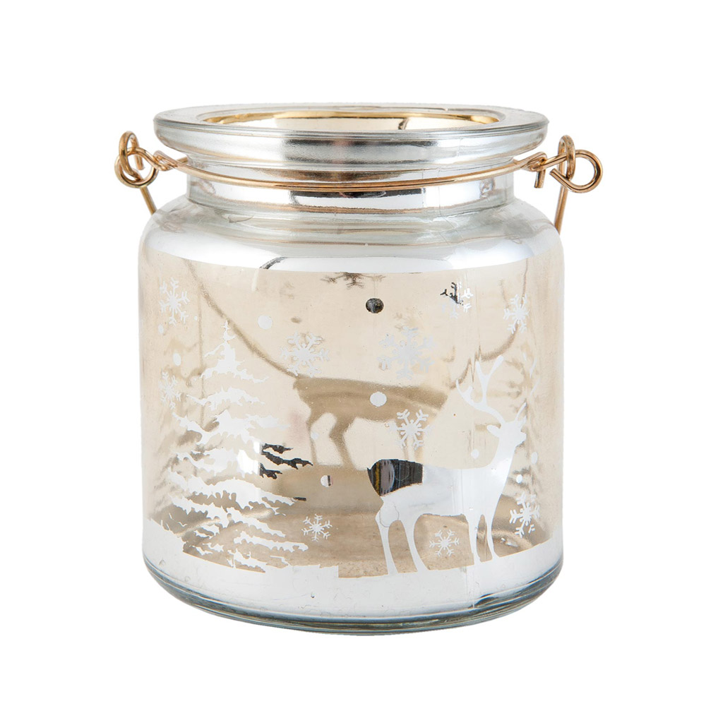 Windlicht WINTER gold silber Glas mit Winterlandschaft